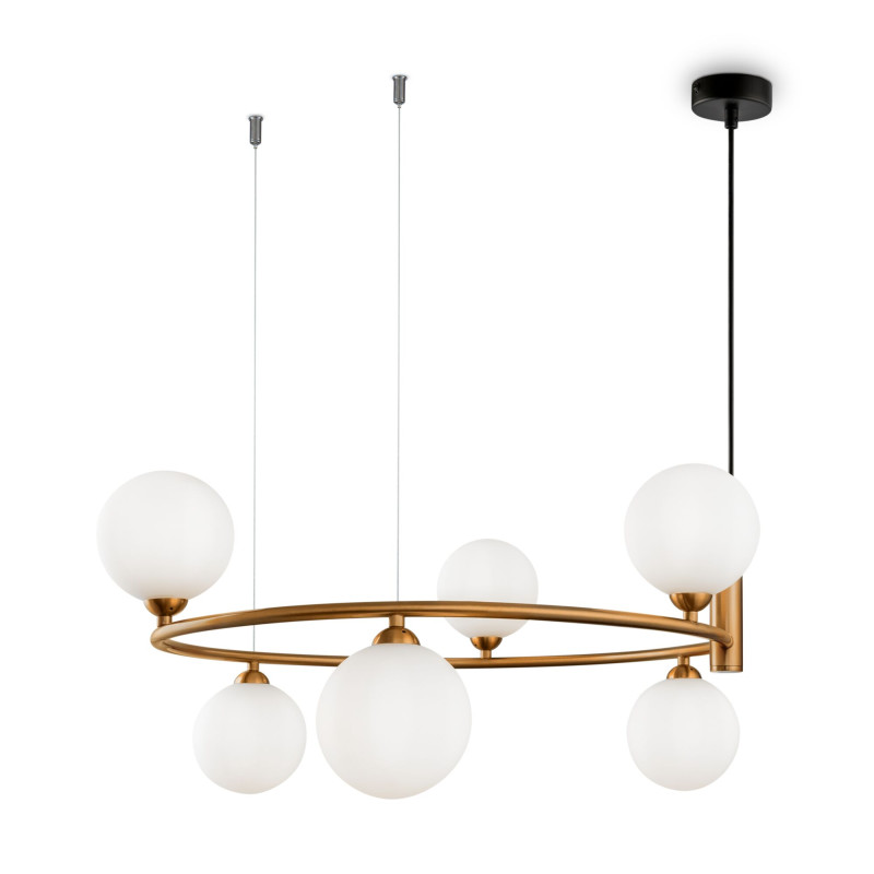 MOD013PL-06BS Ring Lustra zelta/melna, stikls balt...