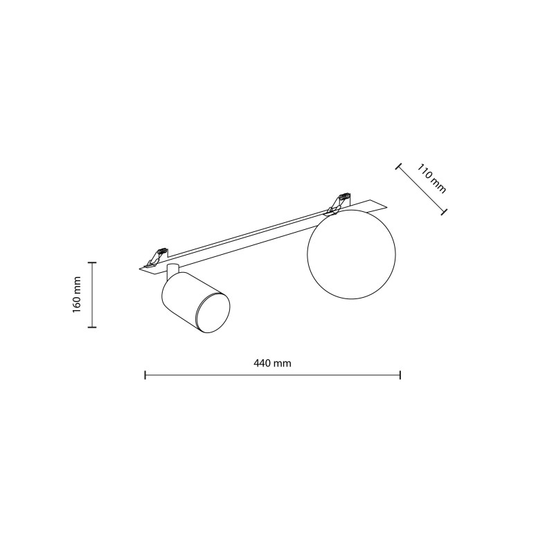 10927 VOX iebūv. gaismeklis melns metāls, balts stikls, 1xGU10, 1xG9, 430×160×130 mm TK-LIGHTING