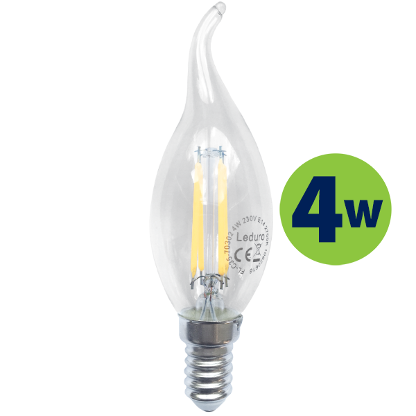 70312 Лампочка C35 LED FILAMENT свеча на ветру E14 4W 400lm 3000K 360* 220-240V LEDURO