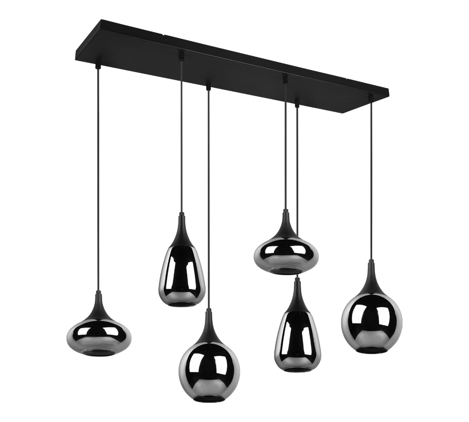 317000632 Люстра LUMINA, черный металл, дымчатое стекло, 6 ламп E14, ширина 930 мм, высота 1500 мм,