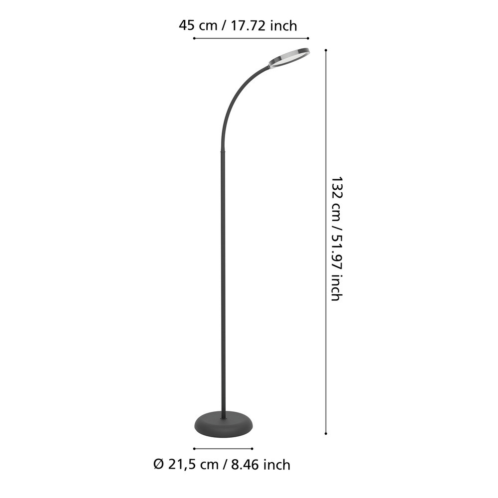 902176 LAURO Stāvlampa lokana,melnā krāsā metāls LED5.5W 600Lm 2700/4000/6500K H1320mm DIMM EGLO
