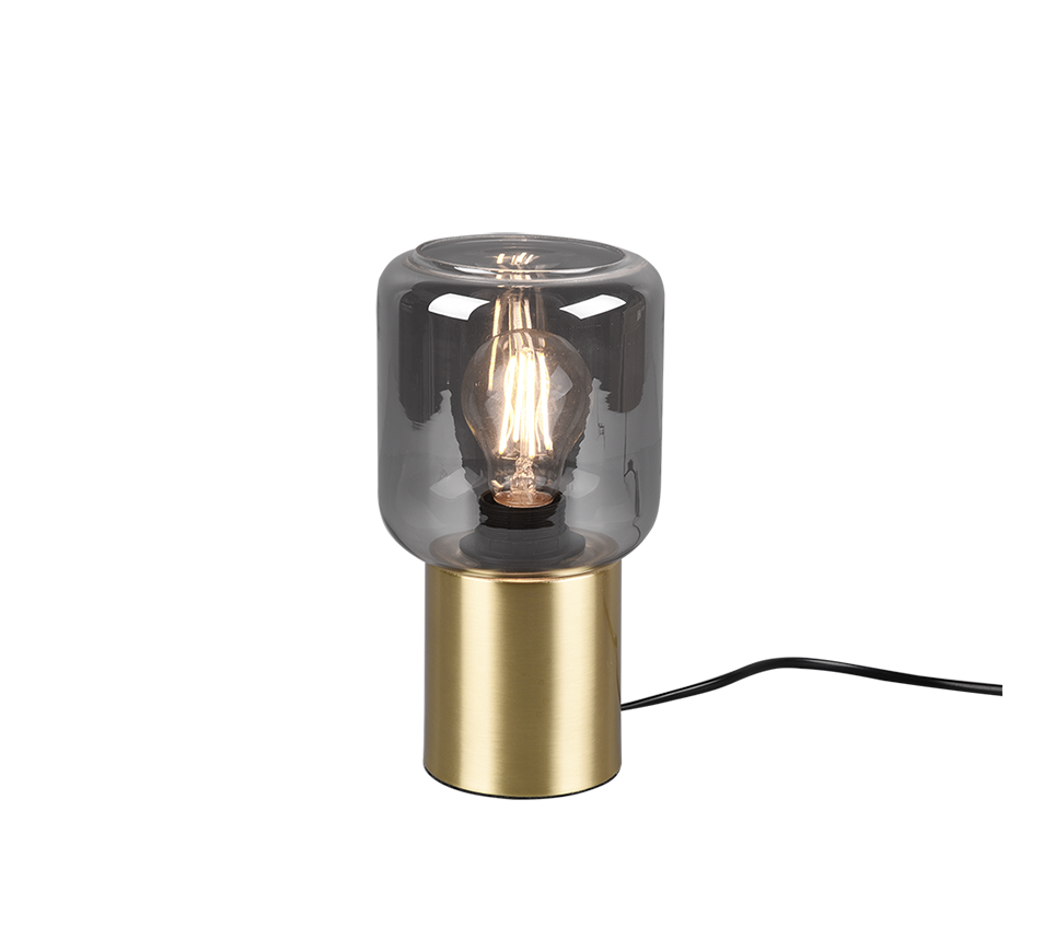 R50591008 NICO Galda lampa metāls matēta zelts, stikls dūmu krāsa 1x E27 H240mm D130mm TRIO